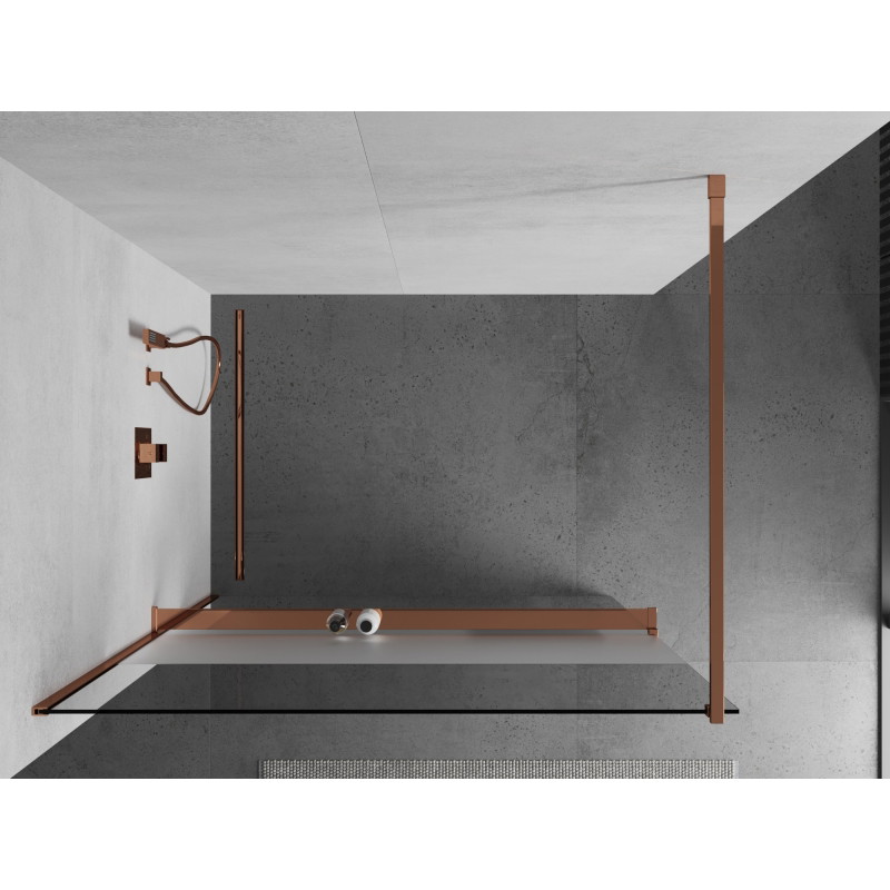 Mexen Kioto+ zuhanyfal polccal, Walk-in 100 x 200 cm, átlátszó/zúzmarás, rózsaarany - 800-100-121-60-35