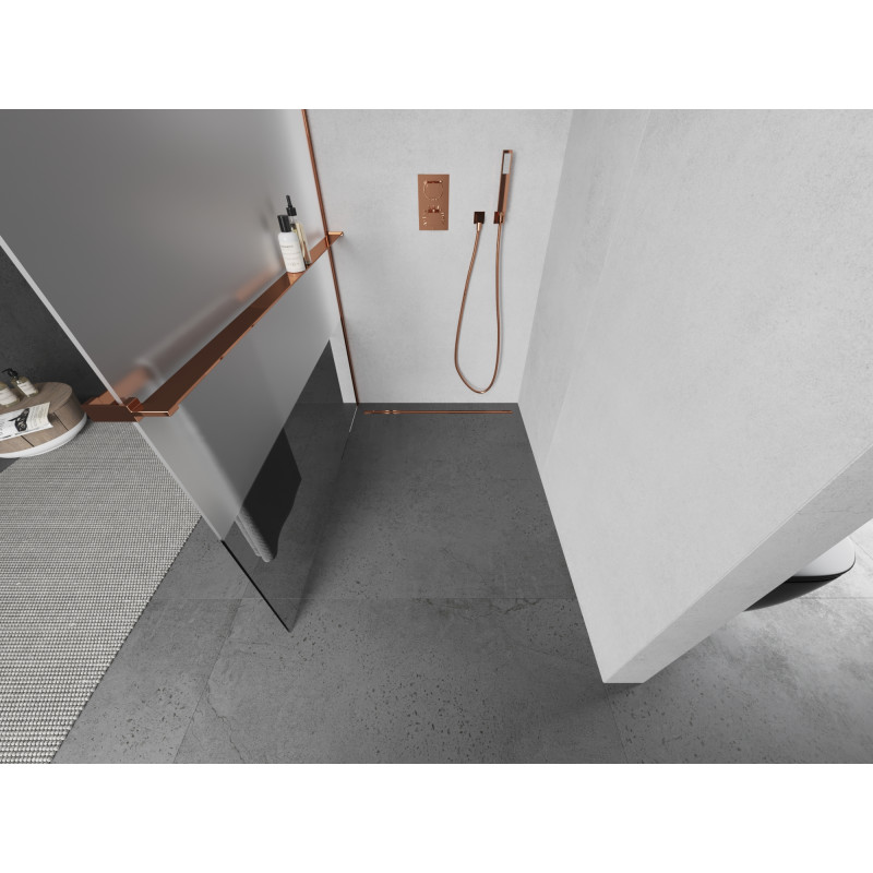 Mexen Kioto+ zuhanyfal polccal Walk-in 110 x 200 cm, átlátszó/fagyott, rózsaarany - 800-110-121-60-35