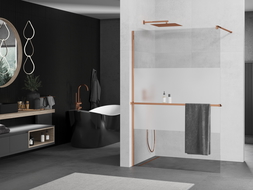 Mexen Kioto+ zuhanyfal polccal Walk-in 120 x 200 cm, átlátszó/zúzott jég, rózsaszín arany - 800-120-121-60-35