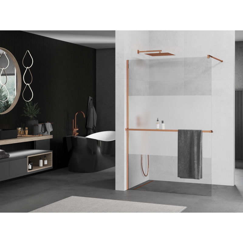 Mexen Kioto+ zuhanyfal polccal Walk-in 80 x 200 cm, átlátszó/fagyott, rózsaarany - 800-080-121-60-35