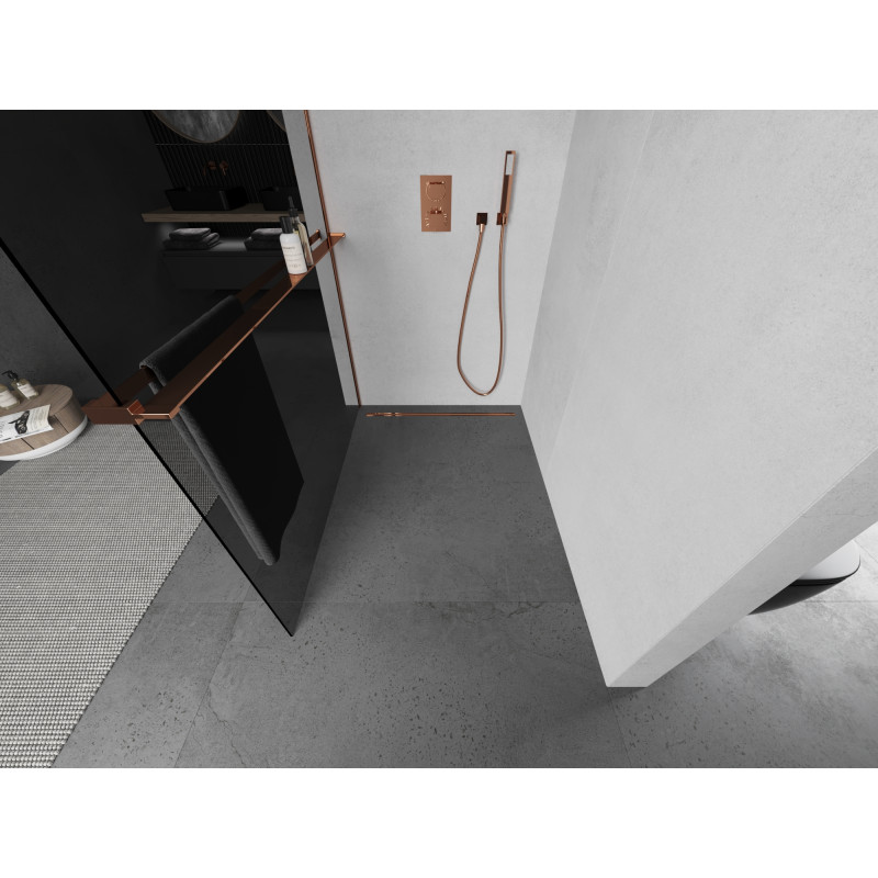 Mexen Kioto+ panel de duș cu etajeră Walk-in 70 x 200 cm, grafit, aur roz - 800-070-121-60-40