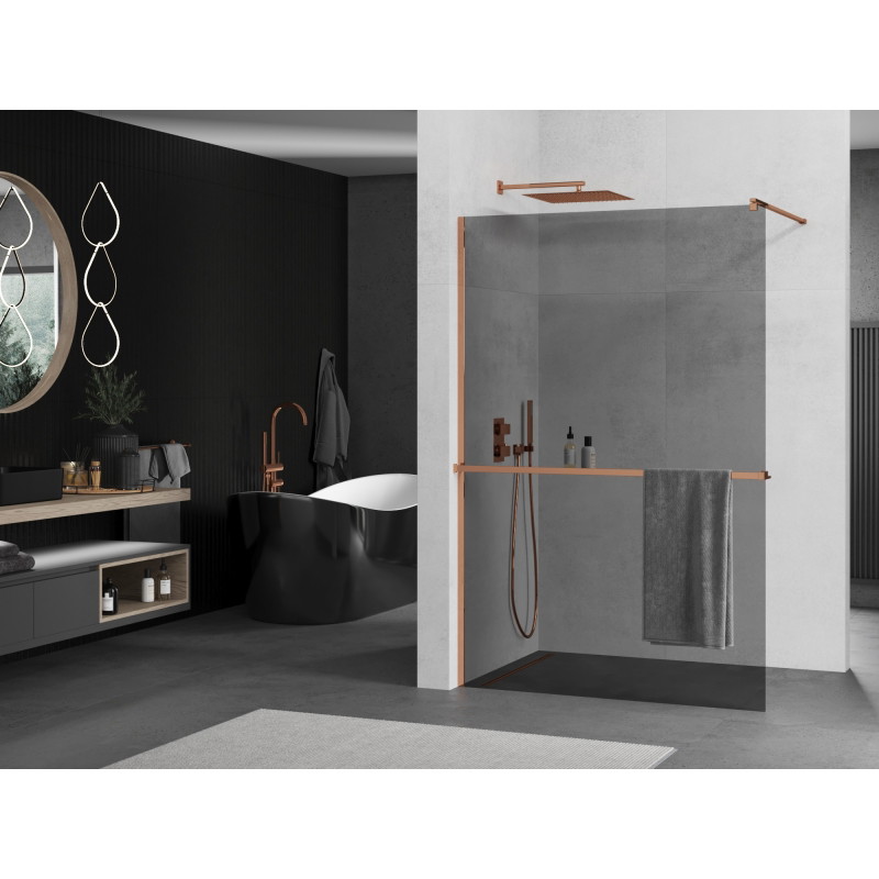 Mexen Kioto+ panou de duș cu raft Walk-in 80 x 200 cm, grafit, aur roz - 800-080-121-60-40