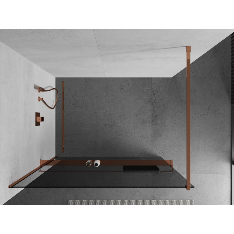 Mexen Kioto+ panou de duș cu raft Walk-in 120 x 200 cm, grafit, aur roz - 800-120-121-60-40