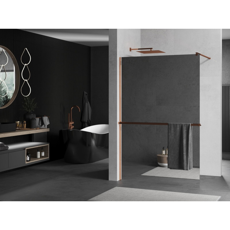 Mexen Kioto+ perete de duș cu etajeră Walk-in 70 x 200 cm, oglindă, aur roz - 800-070-121-60-50