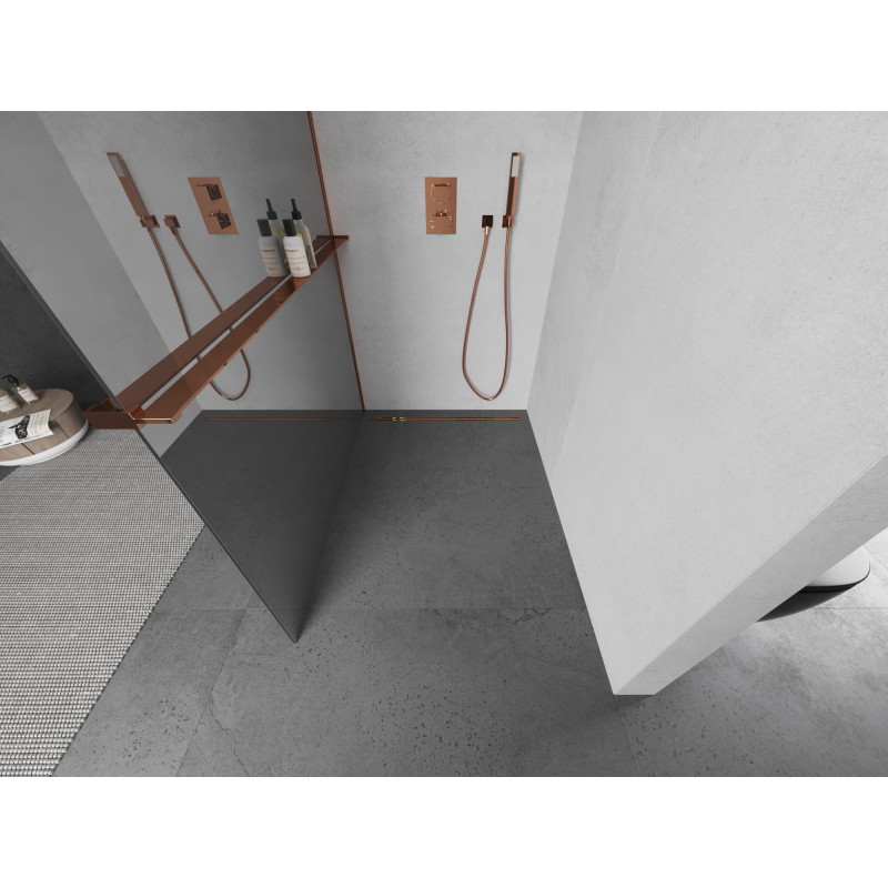 Mexen Kioto+ panou de duș cu raft Walk-in 80 x 200 cm, oglindă, auriu roz - 800-080-121-60-50