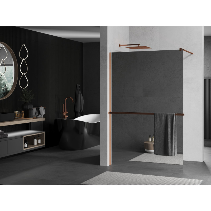 Mexen Kioto+ fürdőszobai válaszfal polccal Walk-in 100 x 200 cm, tükör, rózsaarany - 800-100-121-60-50