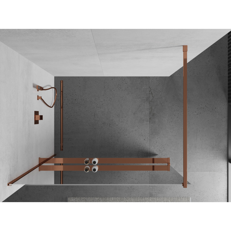 Mexen Kioto+ fürdőszobai válaszfal polccal Walk-in 100 x 200 cm, tükör, rózsaarany - 800-100-121-60-50