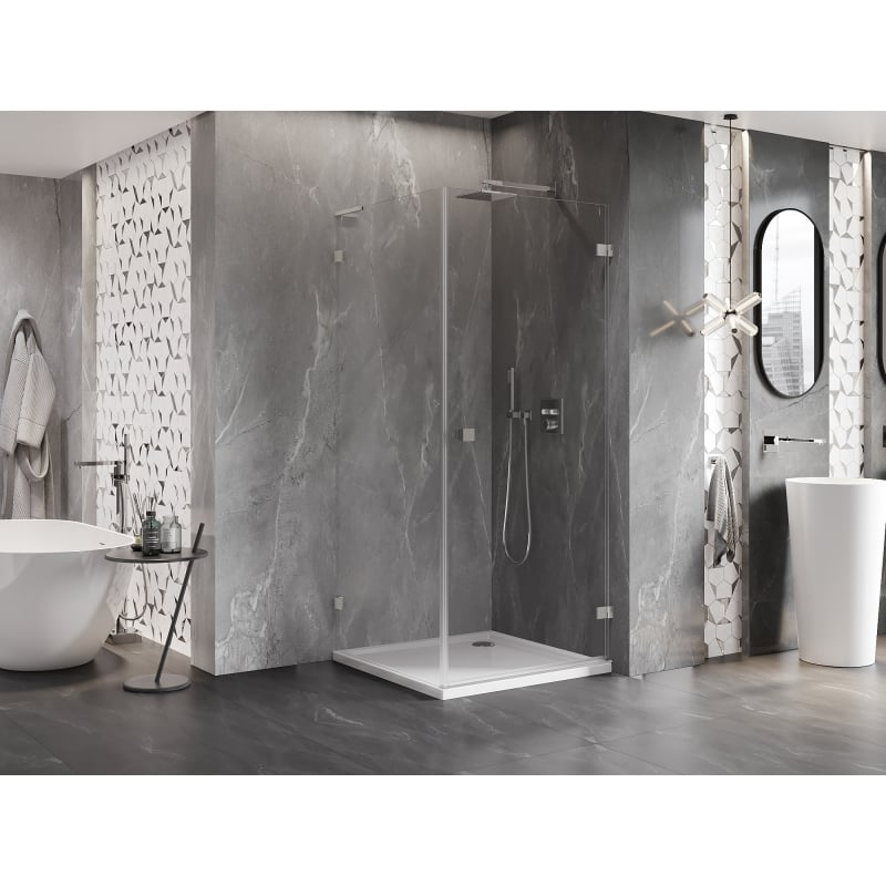 Mexen Lunar-B L cabină de duș articulată dreaptă 90 x 90 cm, transparentă, nichel periat - 832L-090-090-97-00-P