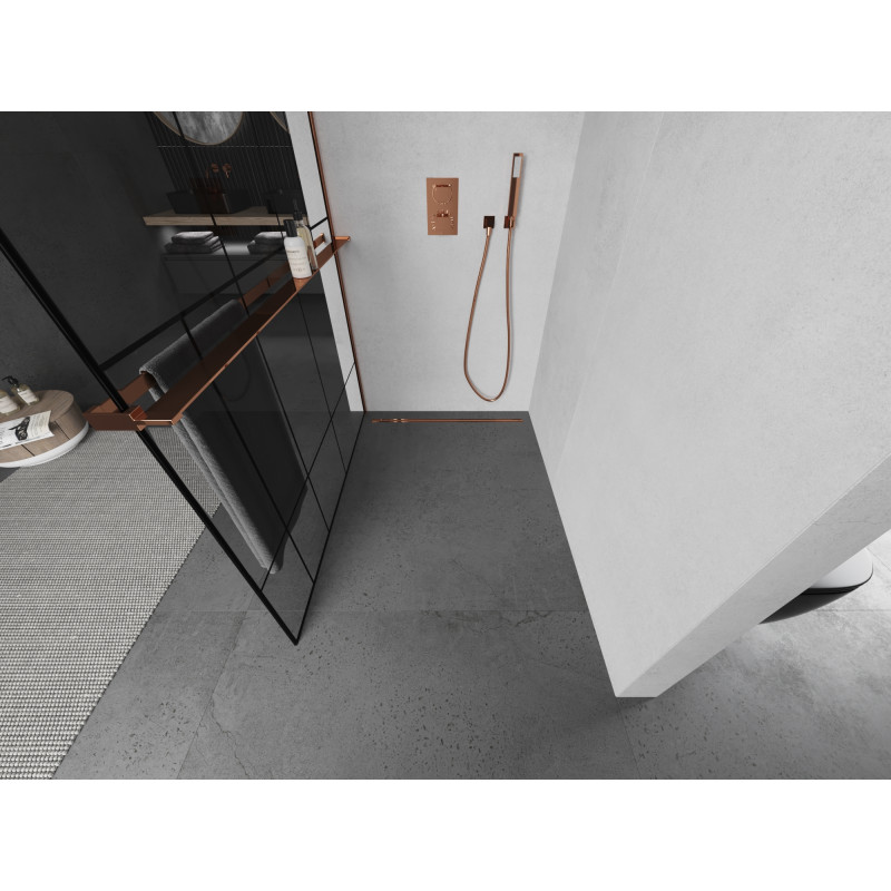 Mexen Kioto+ panou de duș cu raft tip walk-in 110 x 200 cm, model negru, aur roz - 800-110-121-60-78