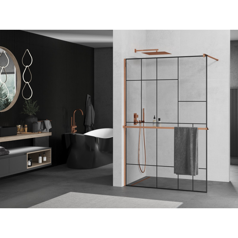 Mexen Kioto+ panou de duș cu raft tip walk-in 110 x 200 cm, model negru, aur roz - 800-110-121-60-78