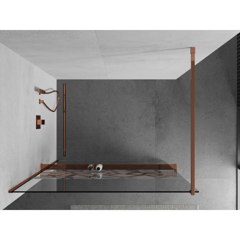 Mexen Kioto+ zuhanyfal polccal Walk-in 70 x 200 cm, fehér minta, rózsaszín arany - 800-070-121-60-85