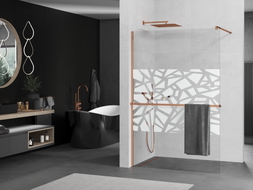 Mexen Kioto+ zuhanyfal polccal Walk-in 80 x 200 cm, fehér minta, rózsaszín arany - 800-080-121-60-85
