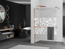 Mexen Kioto+ perete de duș cu raft Walk-in 100 x 200 cm, model alb, aur roz - 800-100-121-60-85