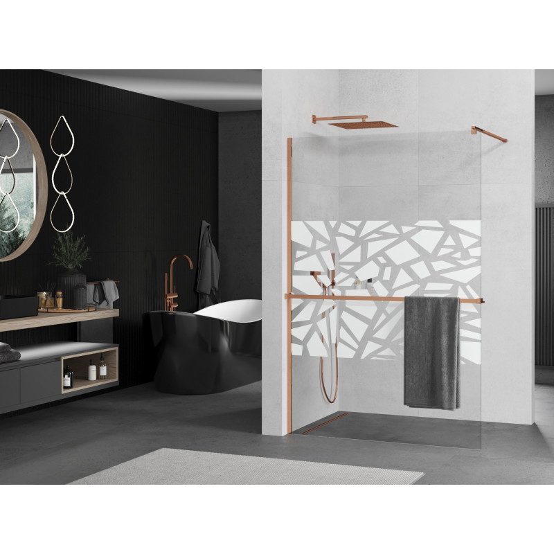 Mexen Kioto+ zuhanyfal polccal Walk-in 130 x 200 cm, fehér mintával, rózsaarany - 800-130-121-60-85