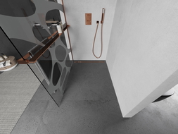 Mexen Kioto+ zuhanyfal beépített polccal, Walk-in 120 x 200 cm, fehér hullám, rózsaarany - 800-120-121-60-97