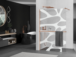 Mexen Kioto+ zuhanyfal polccal Walk-in 80 x 200 cm, fehér hullám, rózsaarany - 800-080-121-60-97