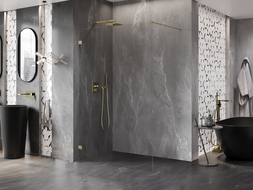 Mexen Lunar perete de duș Walk-in stânga 90 x 200 cm, transparent 8 mm, auriu periat - 830-090-000-55-00-L