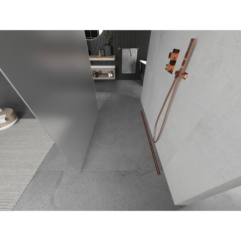 Mexen Kioto szabadon álló zuhanyfal 110 x 200 cm, 8 mm-es zúzott üveg, rózsaarany - 800-110-002-60-30