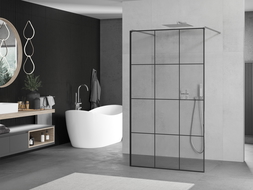 Mexen Kioto szabadon álló zuhanyfal 120 x 200 cm, fekete rács 8 mm, króm - 800-120-002-01-77
