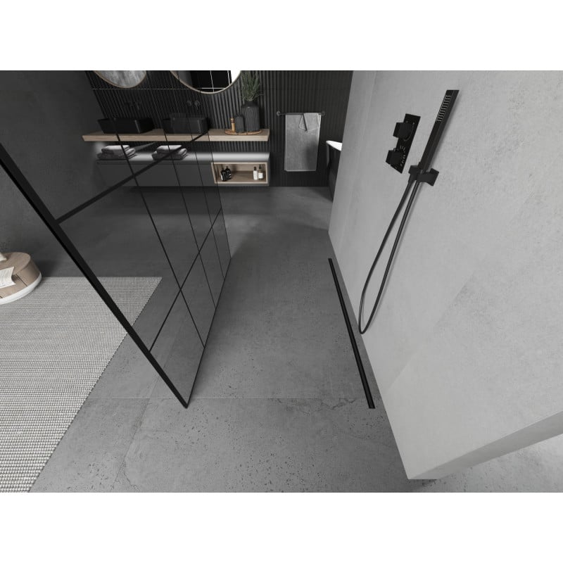 Mexen Kioto perete de duș independent 140 x 200 cm, grilaj negru 8 mm, negru - 800-140-002-70-77