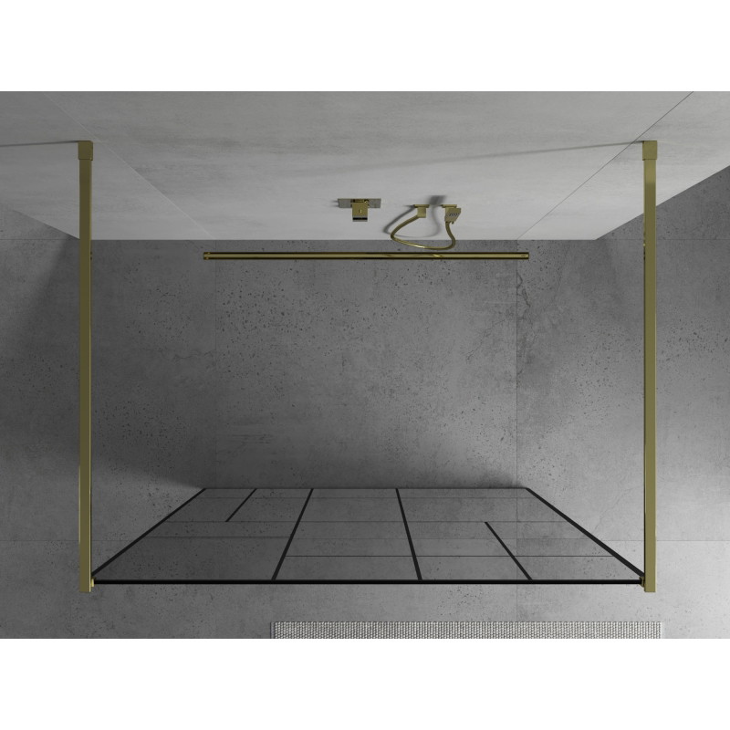 Mexen Kioto szabadon álló zuhanyfal 130 x 200 cm, fekete mintás 8 mm, arany - 800-130-002-50-78