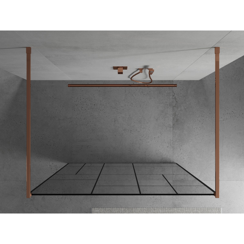 Mexen Kioto szabadon álló zuhanyfal 110 x 200 cm, fekete mintával 8 mm, rózsaarany - 800-110-002-60-78