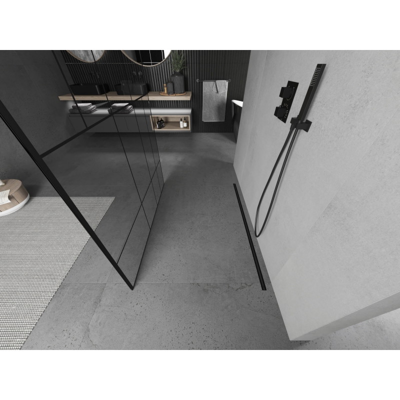 Mexen Kioto szabadon álló zuhanyfal 110 x 200 cm, fekete mintával 8 mm, fekete - 800-110-002-70-78