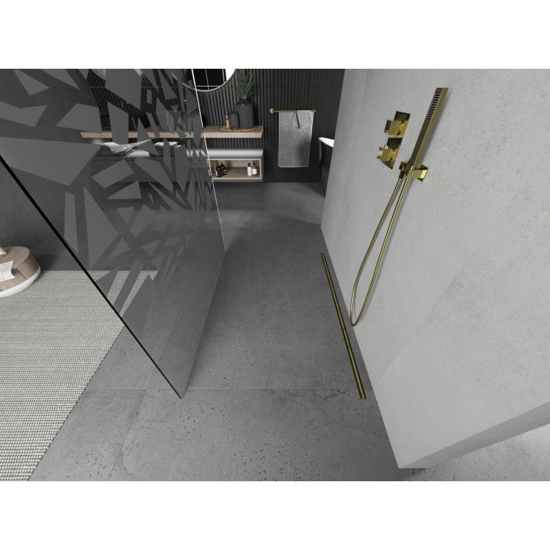 Mexen Kioto szabadon álló zuhanyfal 120 x 200 cm, fehér mintás 8 mm, arany - 800-120-002-50-85