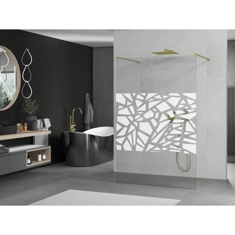 Mexen Kioto szabadon álló zuhanyfal 130 x 200 cm, fehér mintával 8 mm, arany - 800-130-002-50-85