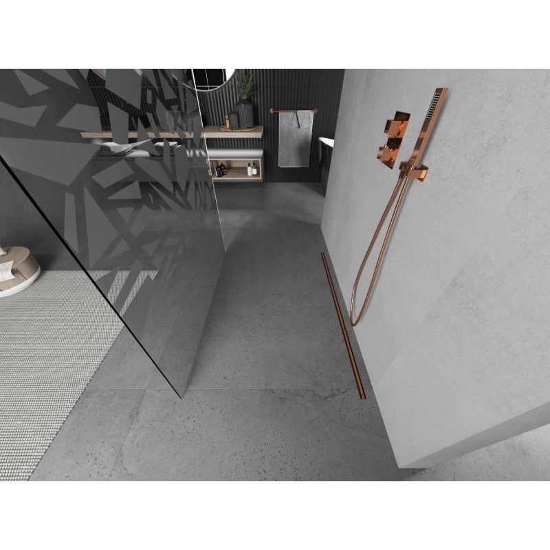 Mexen Kioto perete de duș independent 130 x 200 cm, model alb 8 mm, aur roz - 800-130-002-60-85