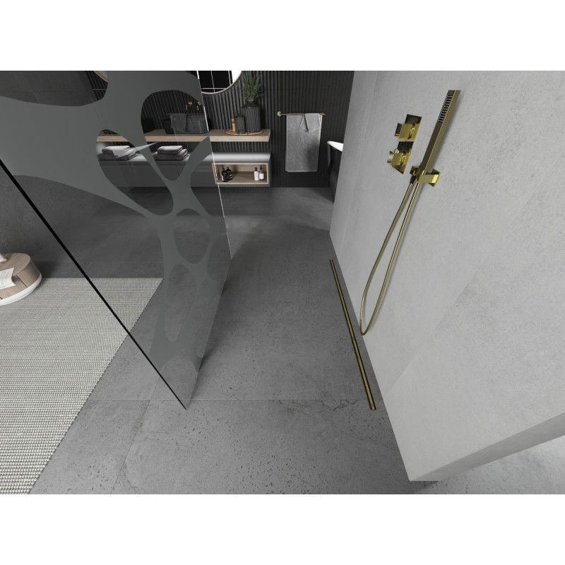 Mexen Kioto Perete de duș independent 140 x 200 cm, val alb 8 mm, auriu - 800-140-002-50-97