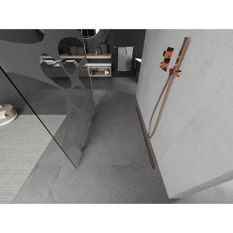 Mexen Kioto paravan de duș independent 110 x 200 cm, val alb 8 mm, aur roz - 800-110-002-60-97