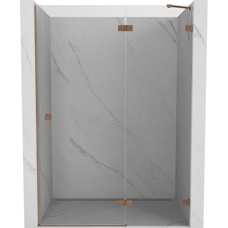 Mexen Lunar zuhanyajtó, jobbos nyíló, 135 cm, átlátszó, selyemfényű réz - 834-135-000-65-00-P