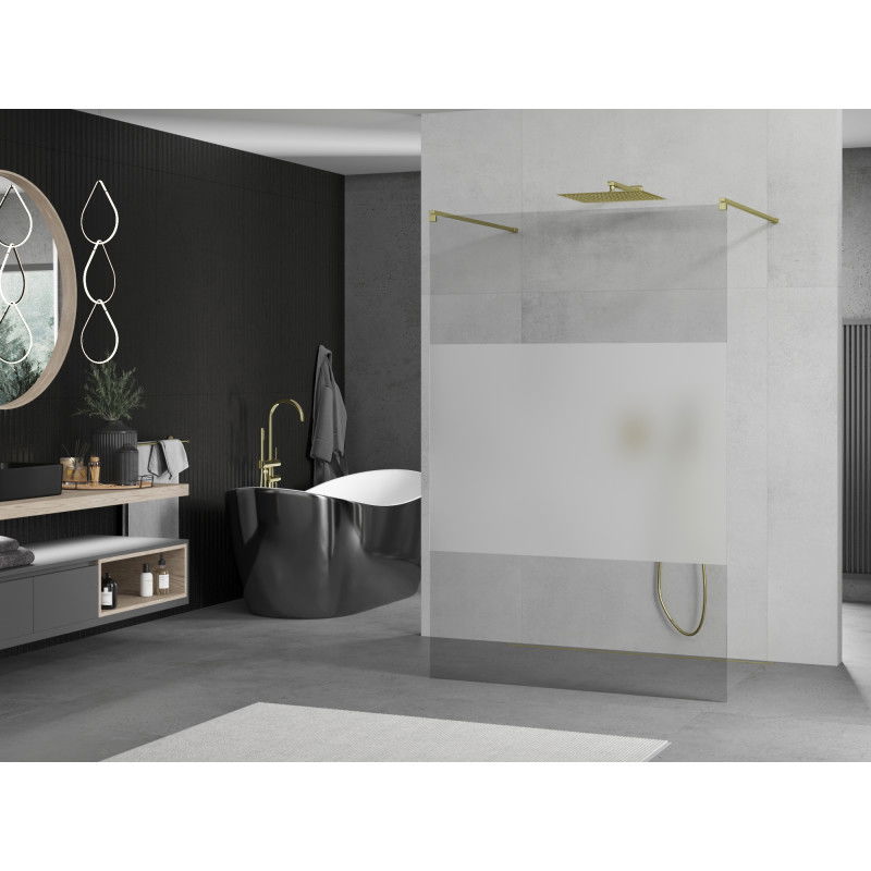 Mexen Kioto perete de duș liber 140 x 200 cm, transparent/mat 8 mm, auriu - 800-140-002-50-35