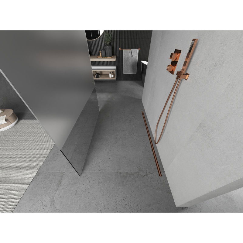 Mexen Kioto szabadon álló zuhanyfal 140 x 200 cm, átlátszó/derített 8 mm, rózsaszín arany - 800-140-002-60-35