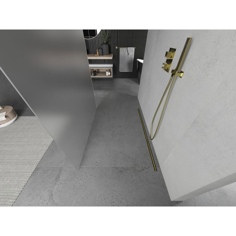 Mexen Kioto szabadon álló zuhanyfal 100 x 200 cm, homályos 8 mm, arany - 800-100-002-50-30