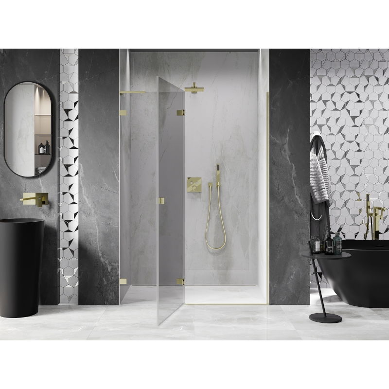 Mexen Lunar L ușă de duș pivotantă stânga 135 cm, transparentă, auriu periat - 834L-135-000-55-00-L