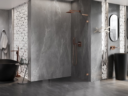 Mexen Lunar L zuhanyfal Walk-in jobb 100 x 200 cm, átlátszó 8 mm, selyemfényű réz - 830L-100-000-65-00-P