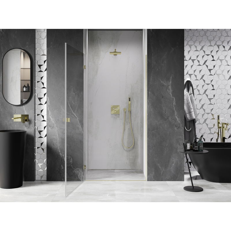 Mexen Lunar-B ușă de duș batantă stânga 90 cm, transparentă, aurie periată - 832-090-000-55-00-L