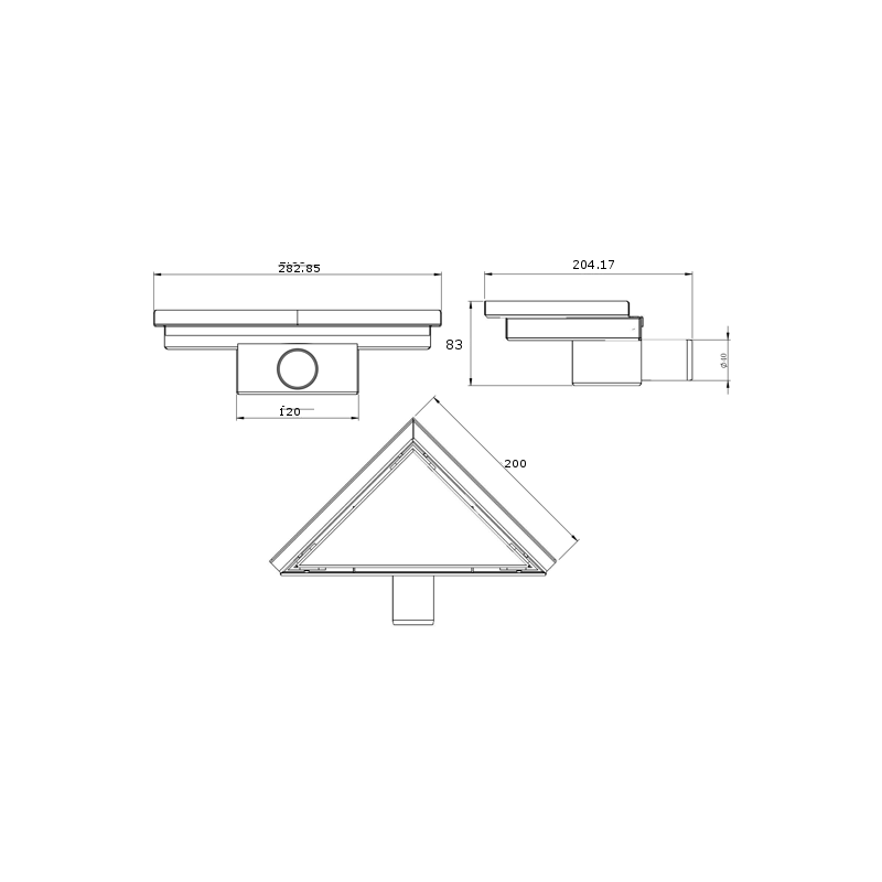 Mexen Flat-T 20 x 20 cm háromszög alakú M13 padlóösszefolyó, fekete - 1710320