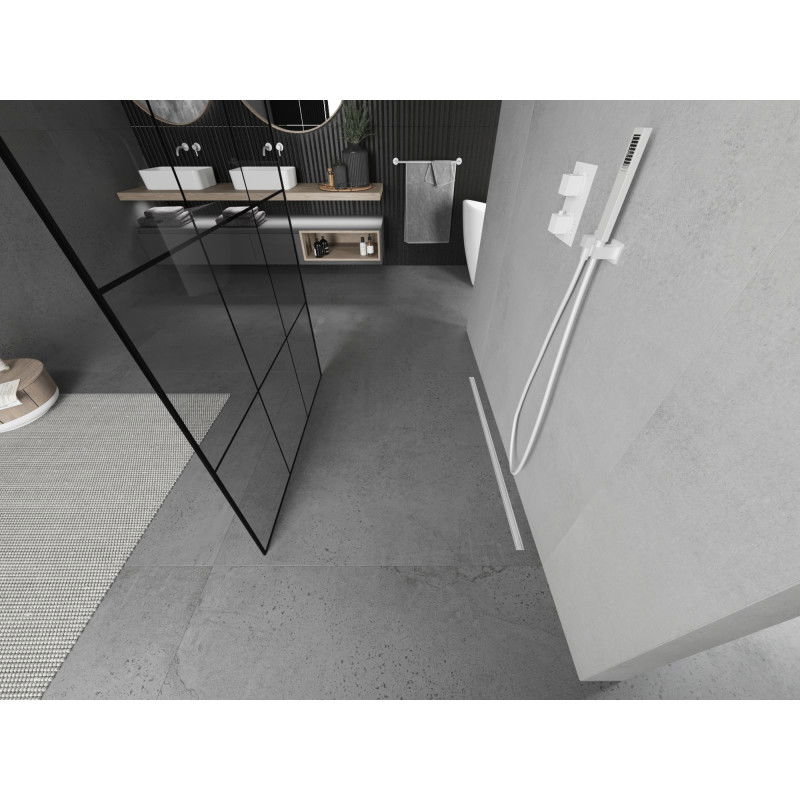 Mexen Kioto szabadon álló zuhanyfal 110 x 200 cm, fekete rács 8 mm, fehér - 800-110-002-20-77