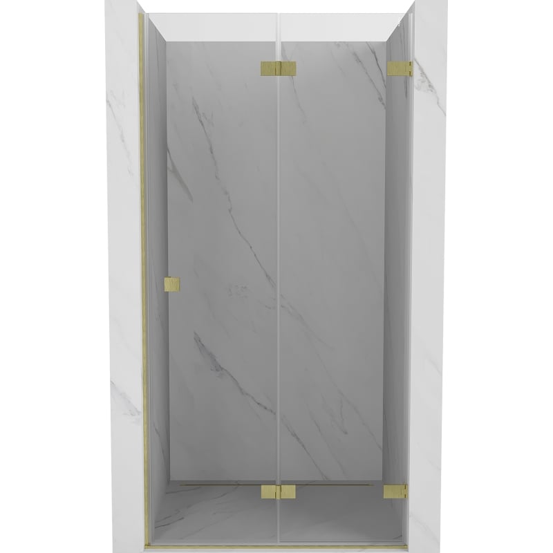 Mexen Lunar-F összecsukható zuhanyajtó jobb 90 cm, átlátszó, arany szálcsiszolt - 836-090-000-55-00-P