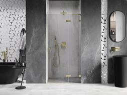 Mexen Lunar L ușă de duș cu deschidere dreaptă 115 cm, transparentă, auriu periat - 834L-115-000-55-00-P