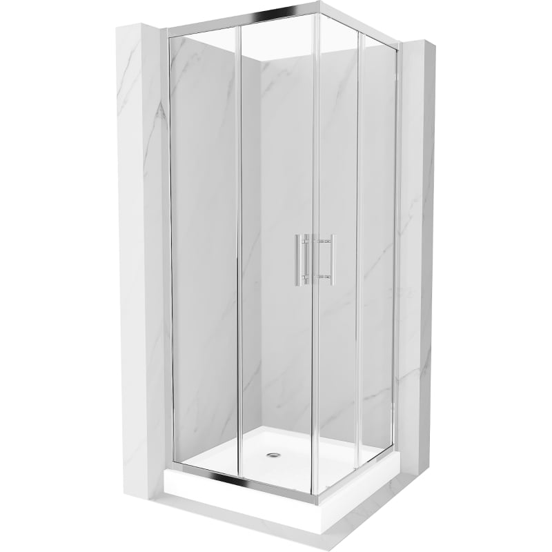 Mexen Rio cabină de duș pătrată 70 x 70 cm, transparentă, crom + cadă Rio, alb - 860-070-070-01-00-4510