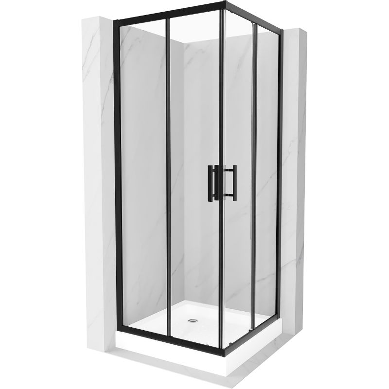 Mexen Rio cabină de duș pătrată 70 x 70 cm, transparent, Neagră + cadă de duș Rio, Albă - 860-070-070-70-00-4510