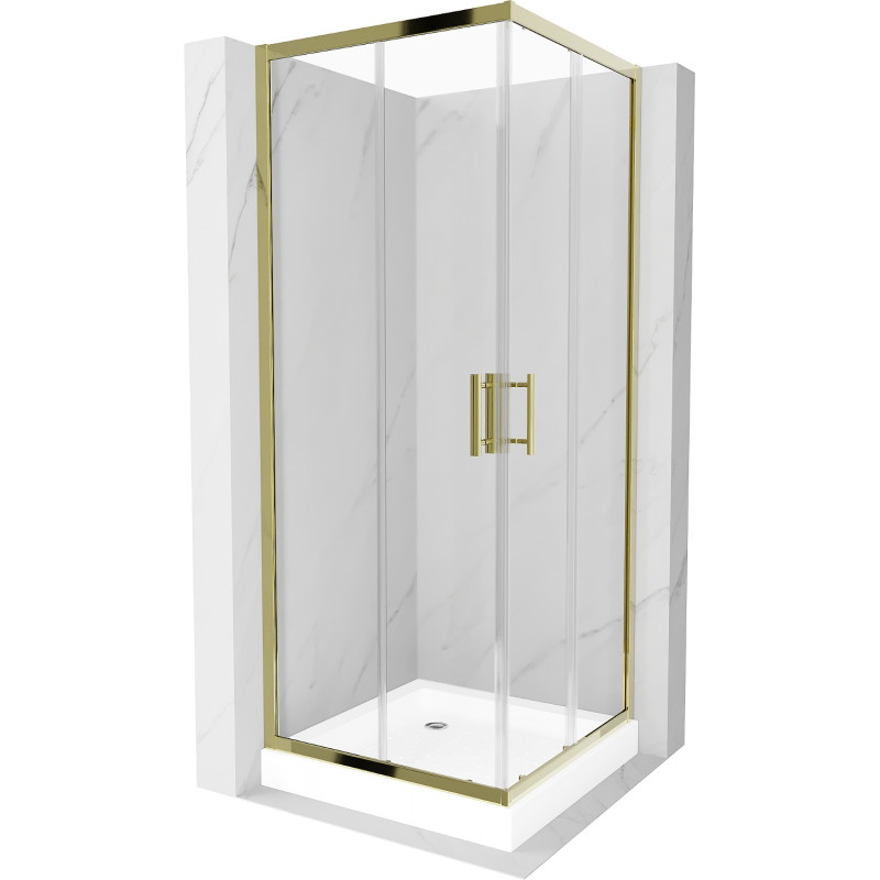 Mexen Rio cabina de duș pătrată 70 x 70 cm, transparentă, aurie + bazin, alb - 860-070-070-50-00-4510