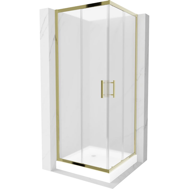 Mexen Rio cabină de duș pătrată 70 x 70 cm, Înghețat, Aurie + cadă de duș Rio, Albă - 860-070-070-50-30-4510