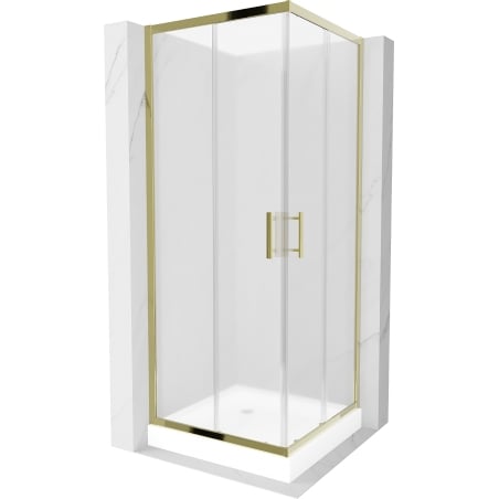 Mexen Rio cabină de duș pătrată 70 x 70 cm, înghețat, auriu + cadă de duș Rio, alb - 860-070-070-50-30-4510