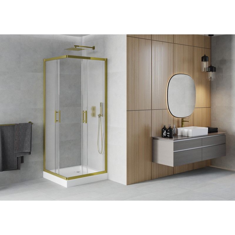 Mexen Rio cabină de duș pătrată 70 x 70 cm, înghețat, auriu + cadă de duș, alb - 860-070-070-50-30-4510
