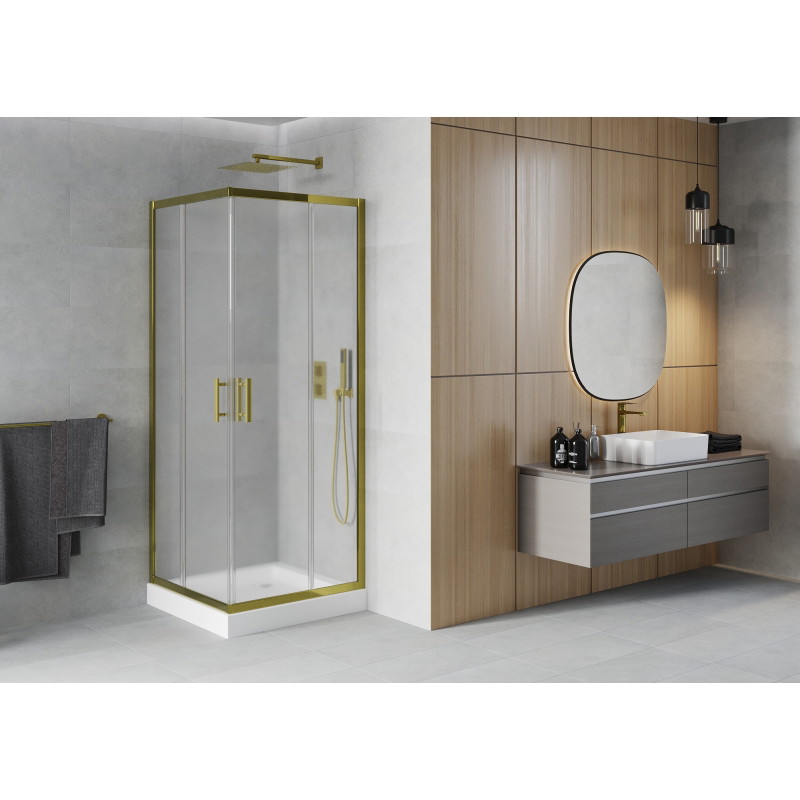 Mexen Rio cabină de duș pătrată 70 x 70 cm, înghețat, auriu + cadă de duș, alb - 860-070-070-50-30-4510